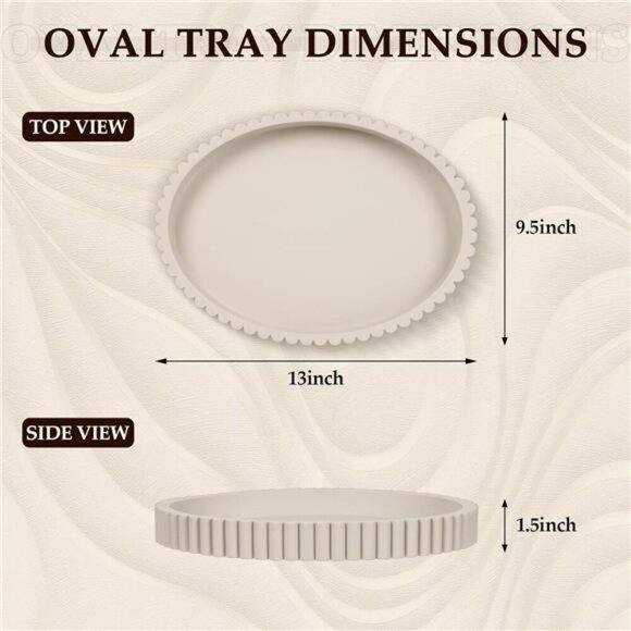 Concrete Oval Tray Coffee Table Decor Centerpiece Gray Modern Home Accent - Picture 6 of 7